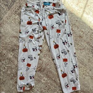 Peanuts Snoopy Halloween PJ Pants - White with Orange and Black Prints